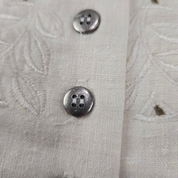 1990s Vintage White Linen Cotton Embroidered Eyelet Tank Top Blouse Size 16 - Picture 6 of 7